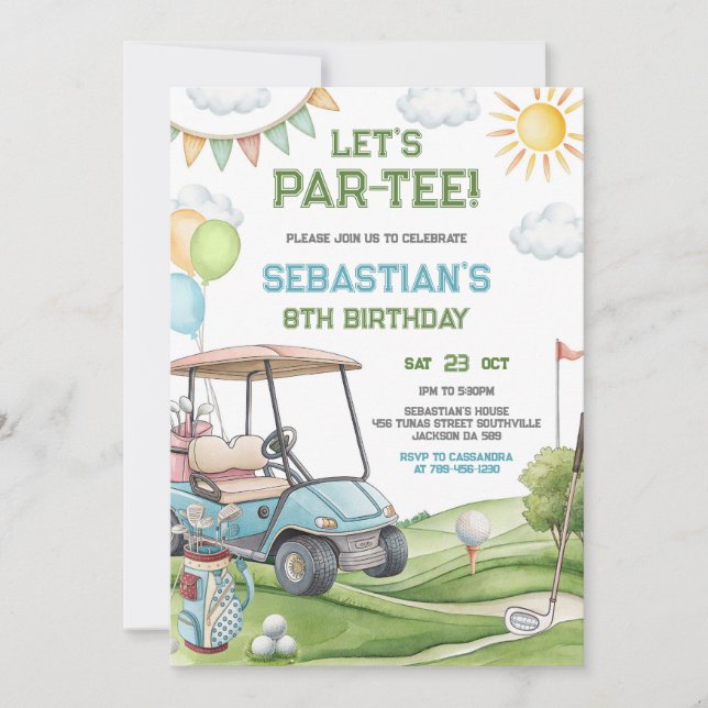 Convites Let's Par Tee Golf Birthday Invitation (Frente)