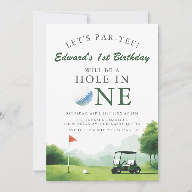 Convites Let's Par-Tee Golf Buggy Fun 1st Birthday (Frente)