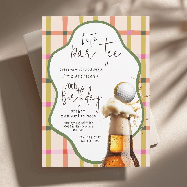 Convites Let's Par-Tee Retro Plaid Whimsical Birthday (Available in both printed and instant download digital formats.)