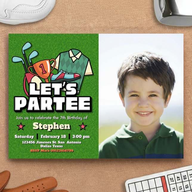 Convites Lets Partee - Golf Birthday with Photo Landscape (Lets Partee - Golf Birthday with Photo Landscape Invitation)