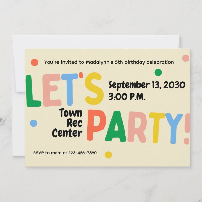 Convites let's party colorful birthday celebration invite (Frente)