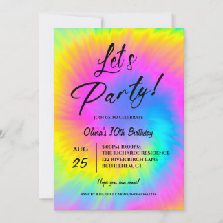Convites Let's Party Colorful Tie Dye birthday