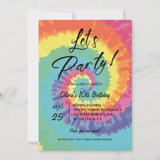 Convites Let's Party, Pink Tie Dye birthday
