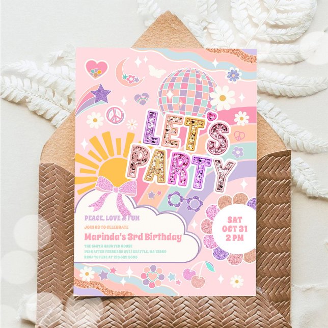 Convites Lets Party Sun Rainbow Disco Birthday Invitation (Criador carregado)