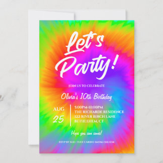 Convites Let's Party Vibrant Tie Dye birthday