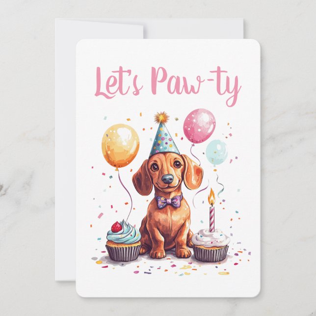 Convites Let's Pawty Birthday Dachshund Dogs (Frente)