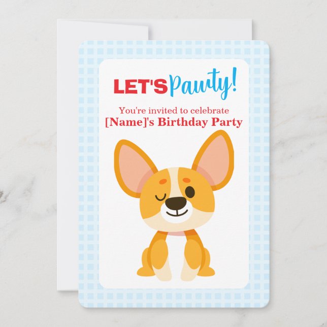 Convites Let's Pawty Corgi Birthday (Frente)