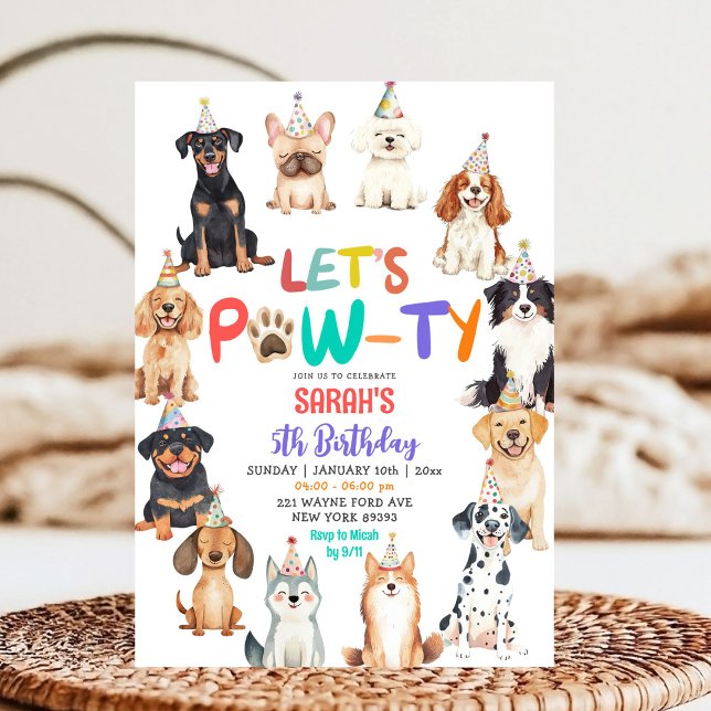 Convites Let's Pawty Dog Lovers Pet Themed Kids Birthday (Criador carregado)