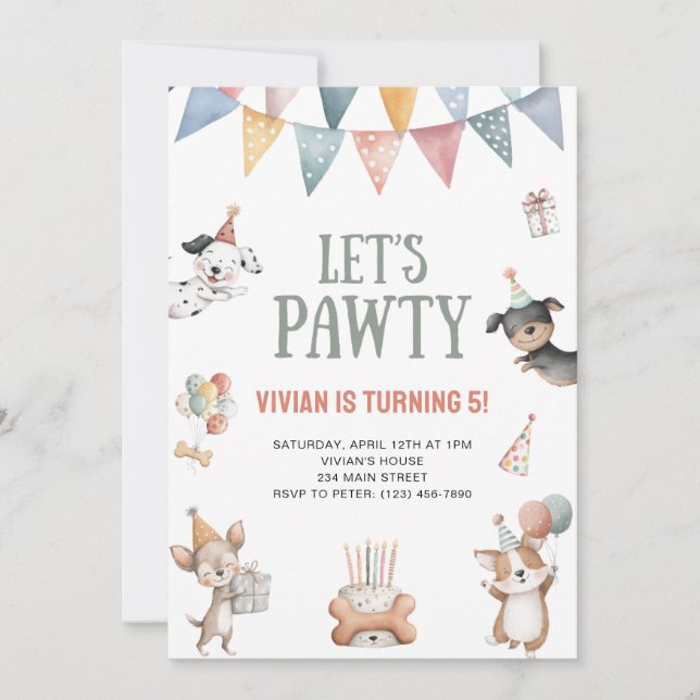 Convites Let's Pawty Funny Dog Birthday Party (Frente)