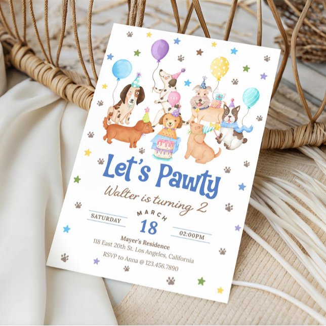 Convites Let's Pawty Puppy Dog Birthday Invitation for Boy (Criador carregado)