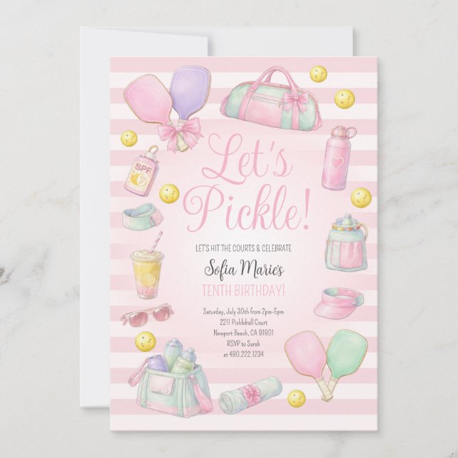 Convites Let's Pickle Pickleball Pink Party Invitation (Frente)
