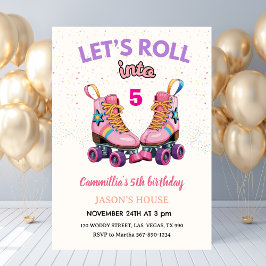 Convites Let's Roll into 5 Retro Roller Skate Birthday 