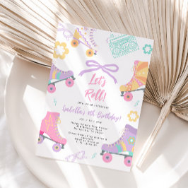 Convites Lets Roll Roller Skate Skating Bow Girl Birthday