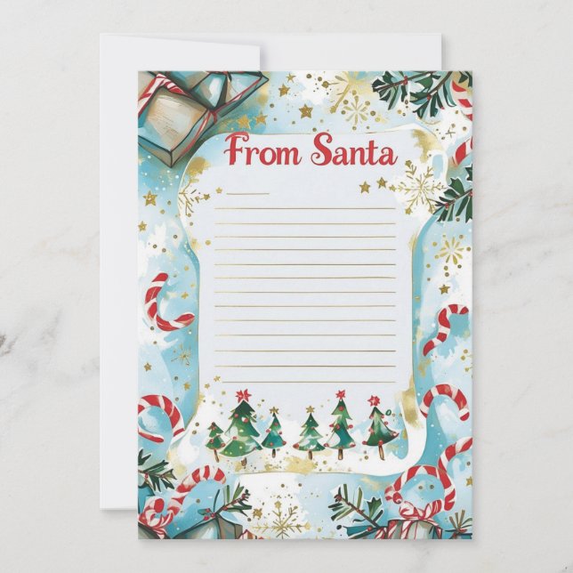 Convites  Letter from Santa | Pastel Blue & Gold Stars (Frente)