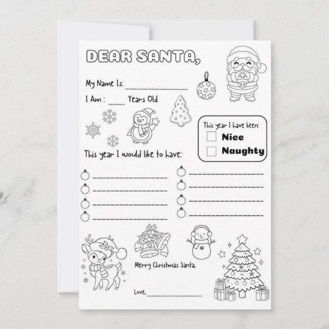 Convites Letter to Santa Coloring Page (Frente)
