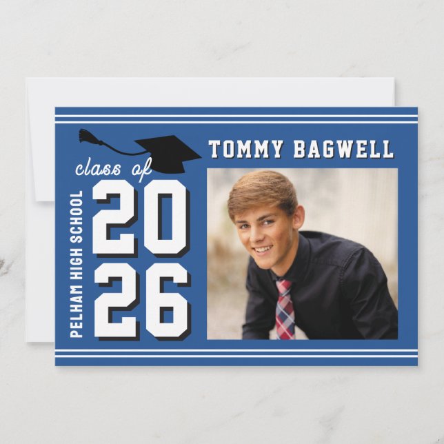 Convites LETTERMAN GRAD BLUE Announcement & Invitation (Frente)