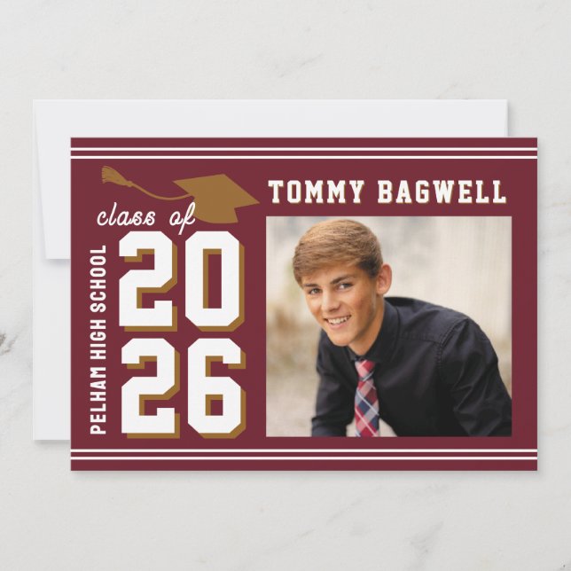 Convites LETTERMAN GRAD MAROON Announcement & Invitation (Frente)