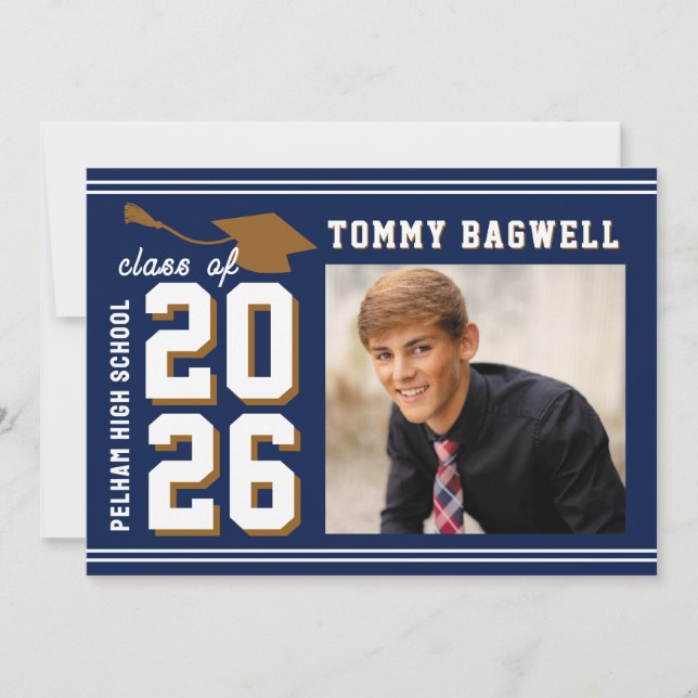 Convites LETTERMAN GRAD NAVY Announcement & Invitation (Frente)