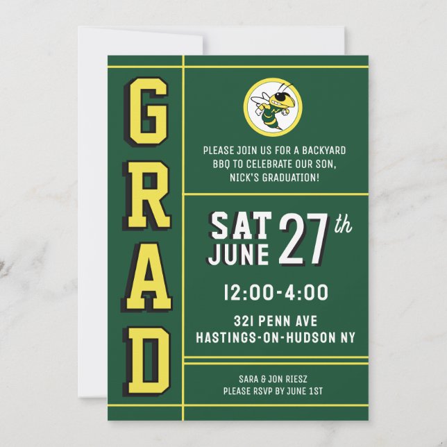 Convites LETTERMAN GRAD YELLOW Announcement & Invitation (Verso)