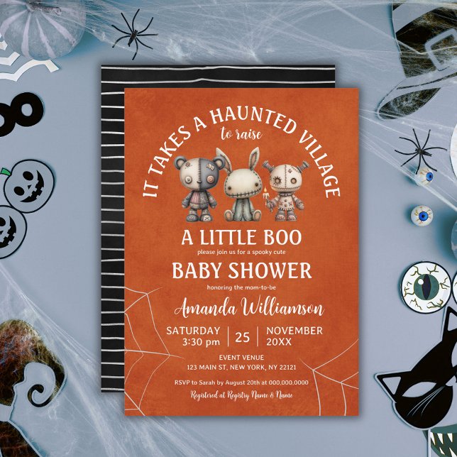 Convites Leva o Chá de fraldas de Halloween da Aldeia Assom (It Takes Haunted Village Boo Halloween Baby Shower Invitation)