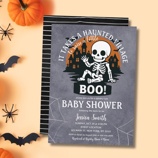 Convites Leva o Chá de fraldas de Halloween da Aldeia Assom (It Takes Haunted Village Boo Halloween Baby Shower Invitation
)