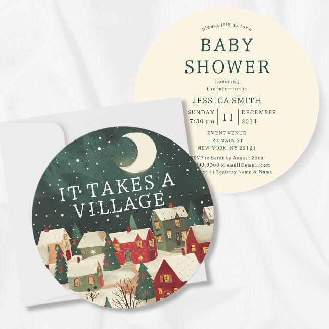 Convites Leva Um Chá de fraldas De Inverno Da Vila (It Takes A Village Winter Illustration Baby Shower Invitation
)