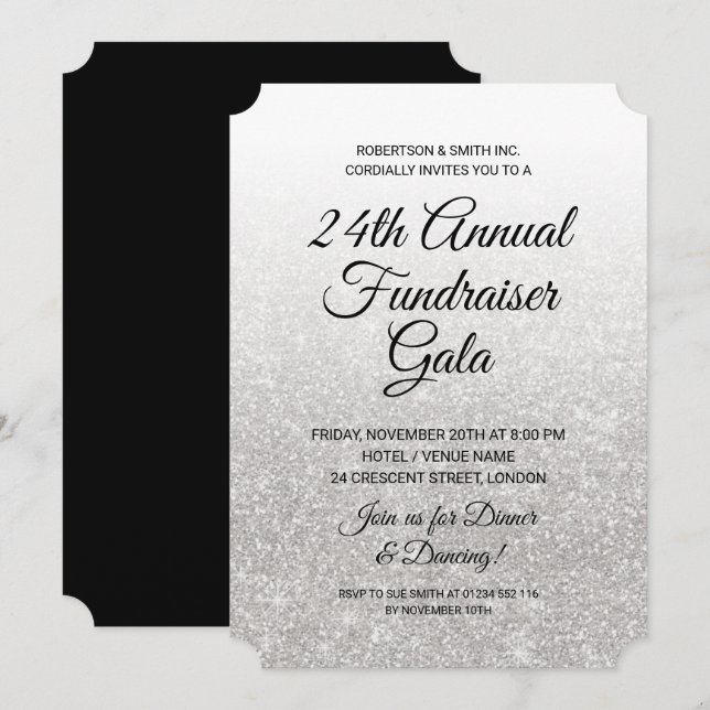 Convites Levantador Corporativo Formal Brilho Prata (Frente/Verso)