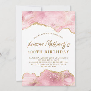 Convites Leve rosa e Dourado Agate 100º aniversário