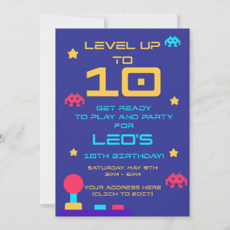 Convites Level Up 10th Birthday Invite | Editable