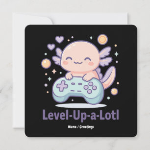 Convites Level-Up-a-Lotl Fofo Axolote de Gamer Kawaii Aconc