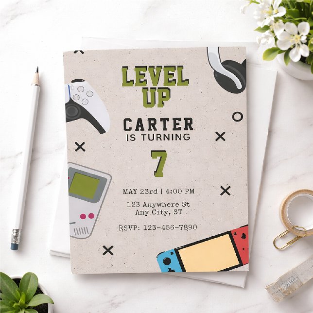 Convites Level Up Gamer Birthday (Criador carregado)
