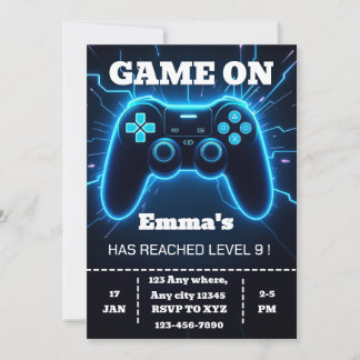Convites Level Up Gamer Birthday Invitation – Neon Game