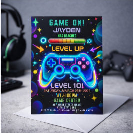 Convites Level Up Gamer Birthday Invitation – Neon Game