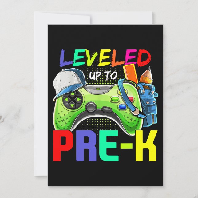 Convites Leveled Up To PreK Gamer Back To School First Day  (Frente)