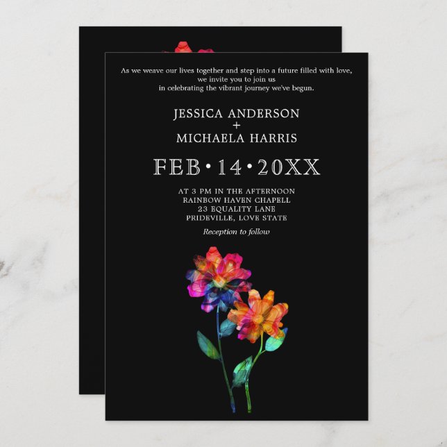 Convites 🌈 LGBTQ Vow Bloom Petals & Pride  (Frente/Verso)