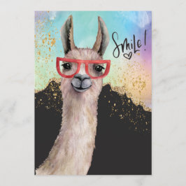 Convites Lhama Engraçada Glitter Aquarela Casamento Adiado