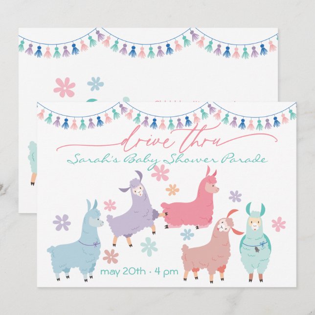 Convites Lhamas Dançando Surpresa Conduzem Através do Chá d (Frente/Verso)