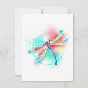 Convites libélula vermelha sobre fundo de aquarela