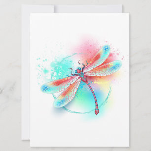 Convites libélula vermelha sobre fundo de aquarela