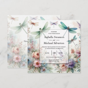 Convites Libélulas e Florais Pastéis Casamento