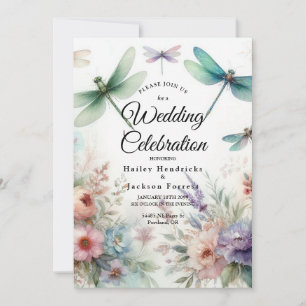 Convites Libélulas e Florais Pastel Casamento