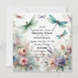 Convites Libélulas e Florais Pastel Casamento
