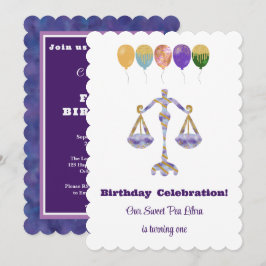 Convites Libra 1º Aniversário Impressionista Dourado Brilho