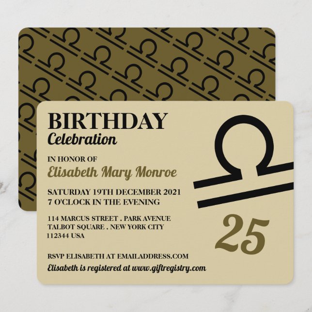 Convites Libra, A Escala, Sinal de Estrela Zodiac, Aniversá (Frente/Verso)