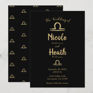 Convites LIBRA Ásterologia do Zodíaco de Ouro Casamento de 