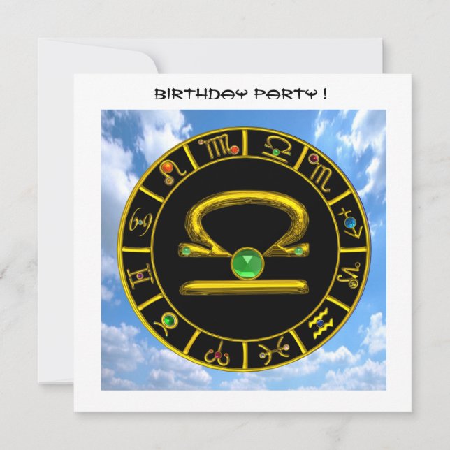 Convites LIBRA DOURADA ZODIAC BIRTHDAY JEWEL,Gráfico de Ast (Frente)