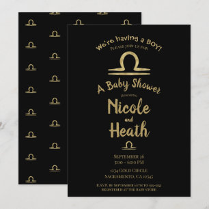 Convites LIBRA Ouro Setembro Outubro Chás de Bebê de Outono