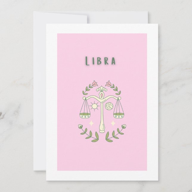 Convites Libra Rosa, zodíaco, signo do zodíaco (Frente)