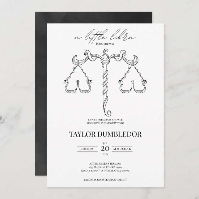 Convites Libra Zodiac - Chá de fraldas de Astrologia por Si (Frente/Verso)