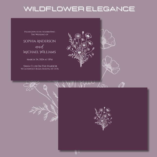 Convites Licença de Elegância de Flores Selvagens de Laranj (Wildflower Elegance Wedding Invitations Purple)